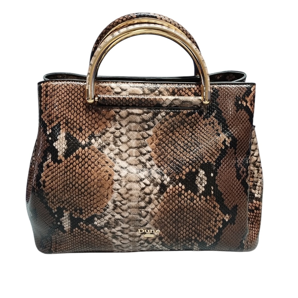 Dune‎ London Tote Bag Womens Brown Multi Faux Snakeskin Gold Metal Double Handle
